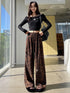 Ladies Leopard Print Wide Crystal Embedded Loose Trousers